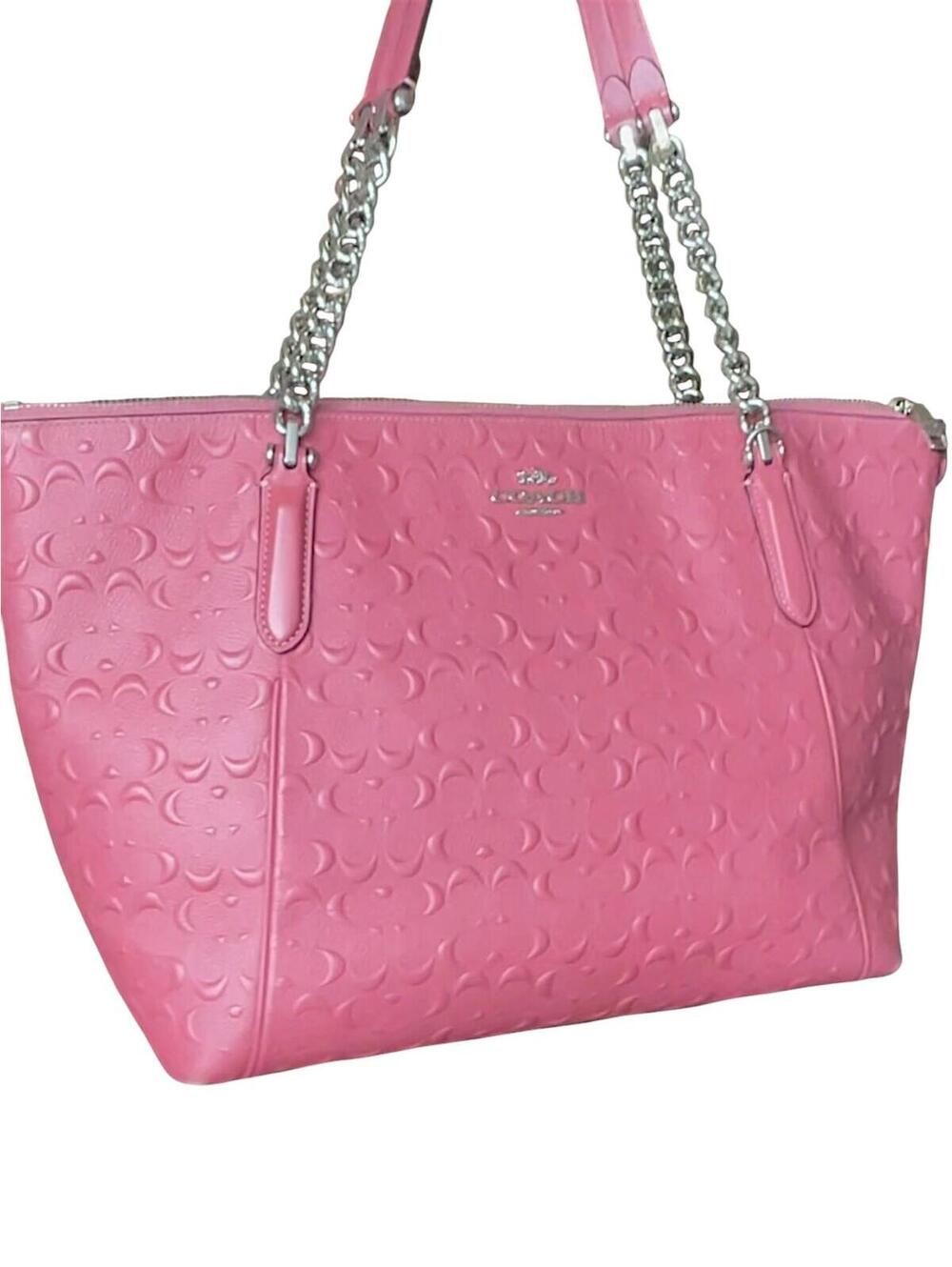Coach Pink Leather Tote Bag with Chain Handles